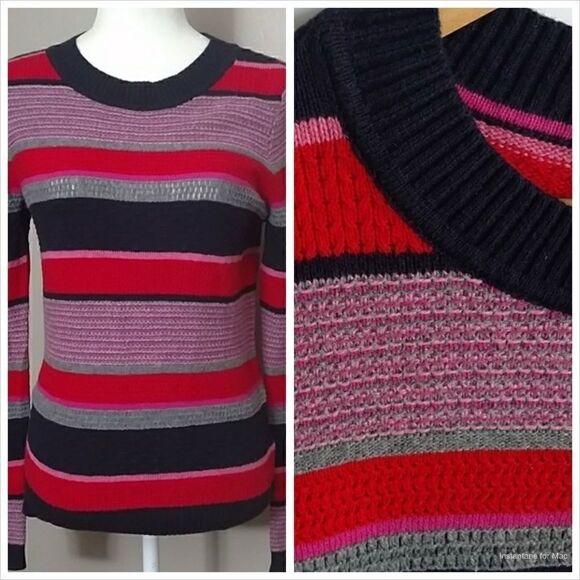 Tommy Hilfiger Sweater Red Navy Striped Knit Sweater - S - Picture 1 of 8